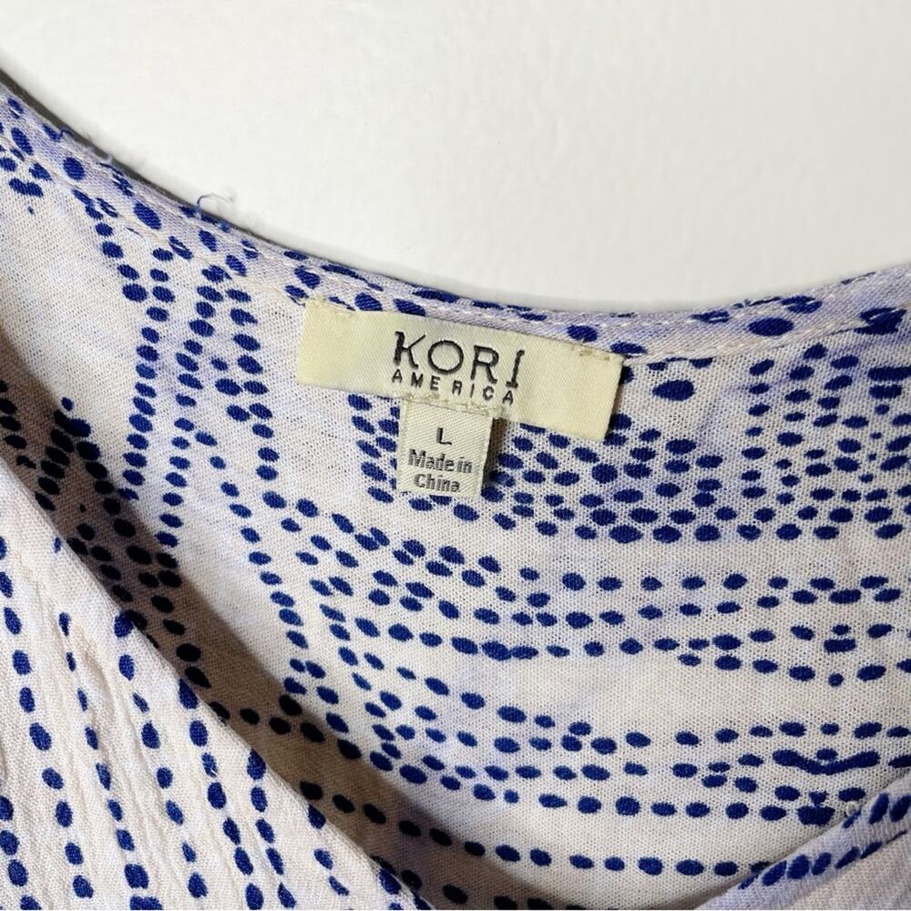 KORI Aztec Tribal Print Crinkle Stretch Waist Blouson Dress Blue White Size L - Picture 4 of 8
